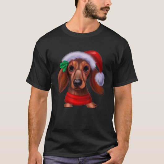 Dachshund Chiweenie Wiener Dog Santa Claus Hat Chr T-Shirt (Vorderseite)