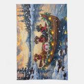 Dachshund Christmas Boat Holiday Geschirrtuch (Vertikal)