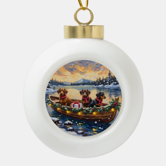 Dachshund Christmas Boat Holiday Keramik Kugel-Ornament (Vorderseite)