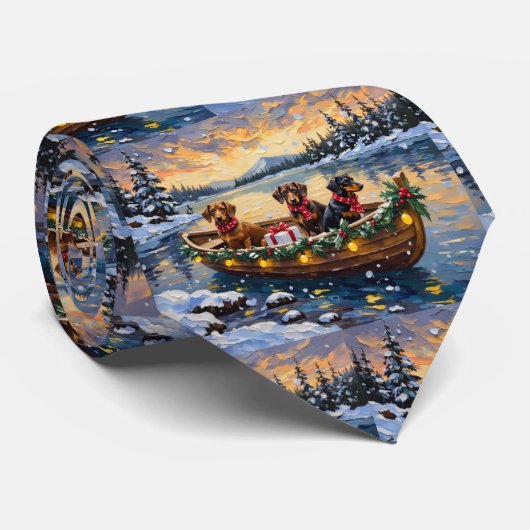 Dachshund Christmas Boat Holiday Krawatte (Gerollt)