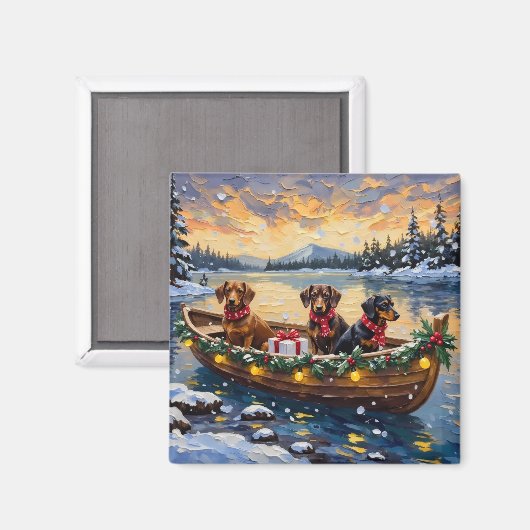 Dachshund Christmas Boat Holiday Magnet (Vorderseite/Rückseite)