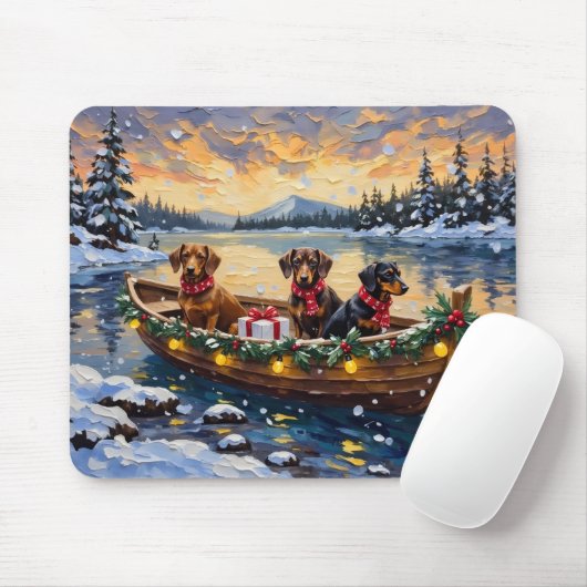 Dachshund Christmas Boat Holiday Mousepad (Mit Mouse)
