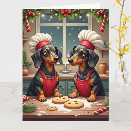 Dachshund Christmas Cookie Bakers Holiday Painting Karte (Gelbe Blume)