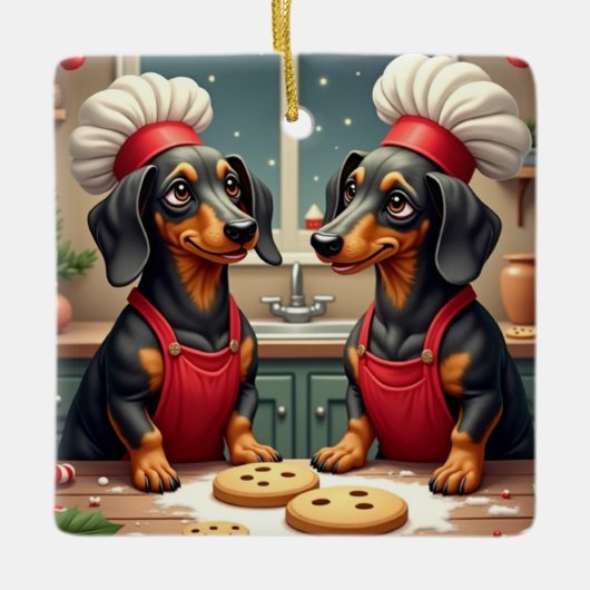 Dachshund Christmas Cookie Bakers Holiday Painting Keramikornament (Vorderseite)