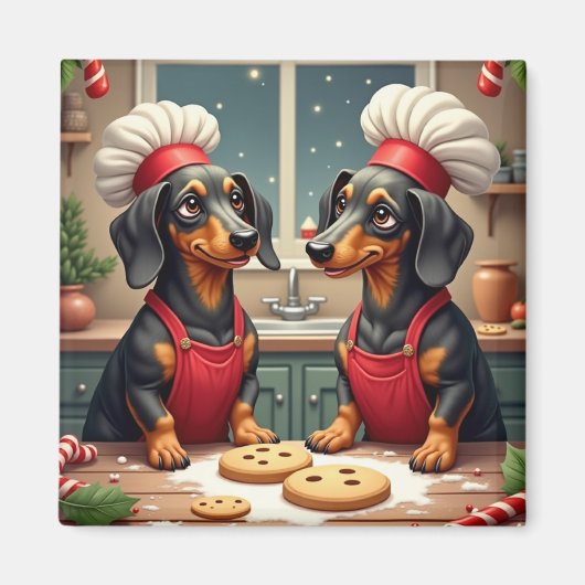 Dachshund Christmas Cookie Bakers Holiday Painting Magnet (Vorne)