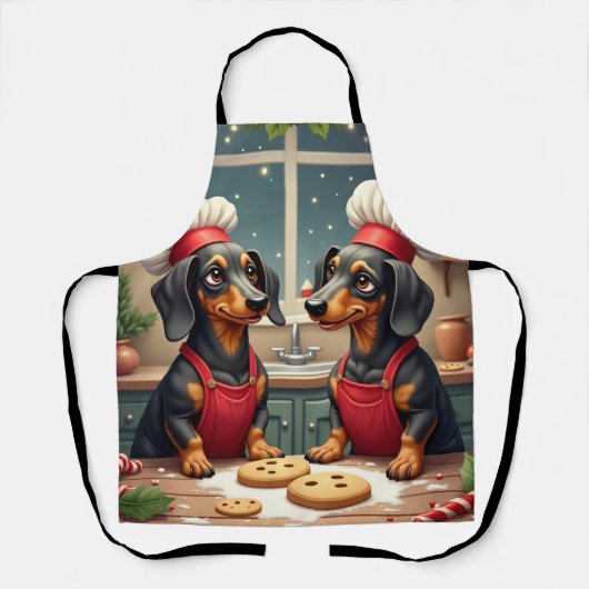 Dachshund Christmas Cookie Bakers Holiday Painting Schürze (Vorderseite)