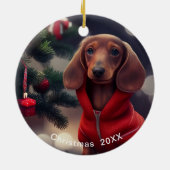 Dachshund Christmas Date or Add Pet Photo Keramik Ornament (Hinten)