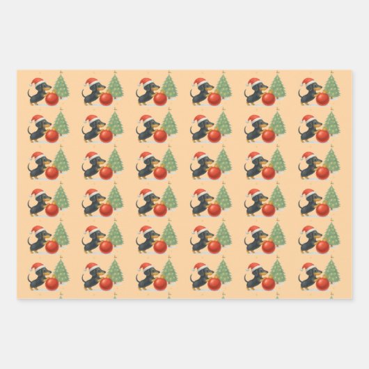 Dachshund Christmas Gift Wrap Set of 3 Geschenkpapier Set (Vorderseite)