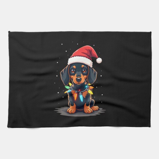 Dachshund Christmas Lights Santa Hat Xmas Dog Love Geschirrtuch (Horizontal)