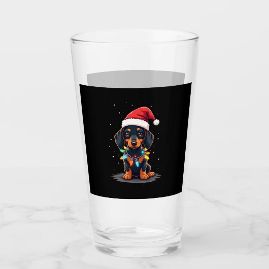 Dachshund Christmas Lights Santa Hat Xmas Dog Love Glas (Vorderseite)