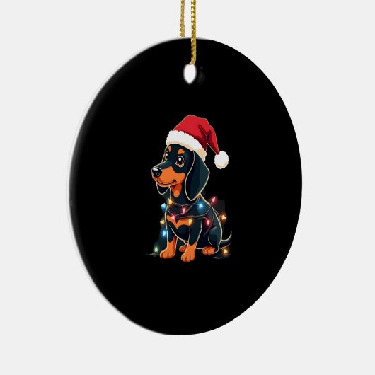 Dachshund Christmas Lights Santa Hat Xmas Dog Love Keramik Ornament (Rechts)
