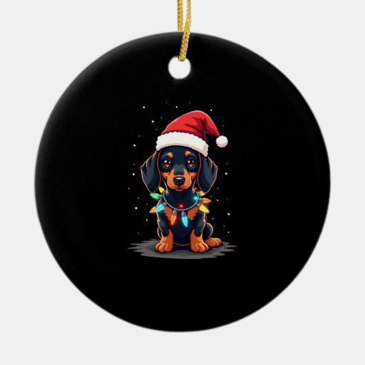 Dachshund Christmas Lights Santa Hat Xmas Dog Love Keramik Ornament (Vorne)