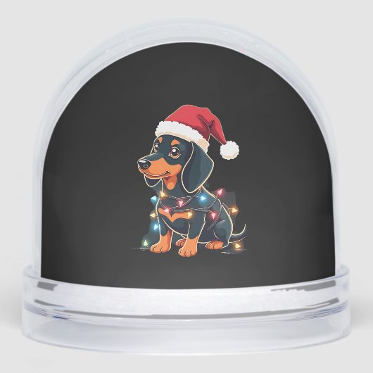 Dachshund Christmas Lights Santa Hat Xmas Dog Love Schneekugeln (Vorderseite)