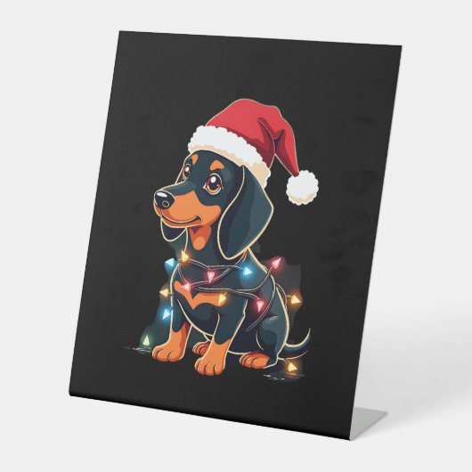 Dachshund Christmas Lights Santa Hat Xmas Dog Love Sockelschild (Vorderseite)