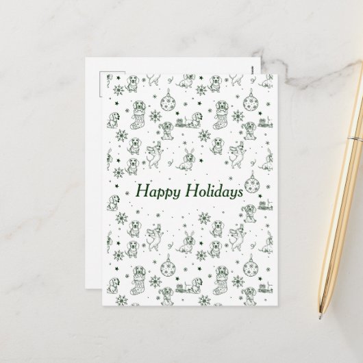 Dachshund Christmas pattern Feiertagspostkarte (Vorderseite/Rückseite Beispiel)