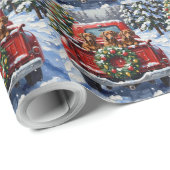 Dachshund Christmas Red Truck Holiday Geschenkpapier (Rolleneckpunkt)