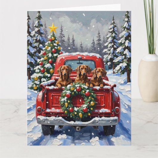 Dachshund Christmas Red Truck Holiday Karte (Vorderseite)