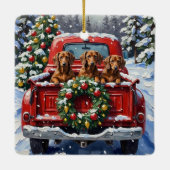 Dachshund Christmas Red Truck Holiday Keramikornament (Rückseite)