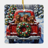 Dachshund Christmas Red Truck Holiday Keramikornament (Vorderseite)