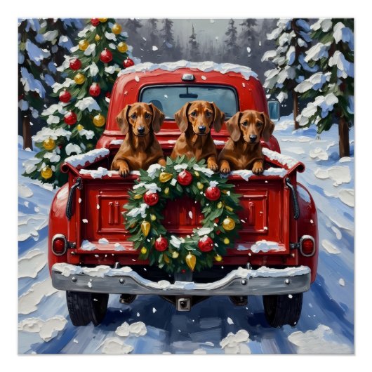 Dachshund Christmas Red Truck Holiday Poster (Vorderseite)
