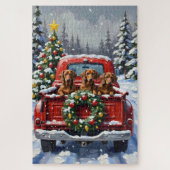 Dachshund Christmas Red Truck Holiday Puzzle (Vertikal)