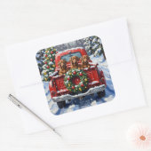 Dachshund Christmas Red Truck Holiday Quadratischer Aufkleber (Umschlag)