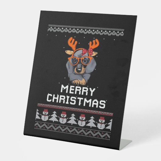 Dachshund Christmas Sweater Oversized T-Shirt Sockelschild (Vorderseite)