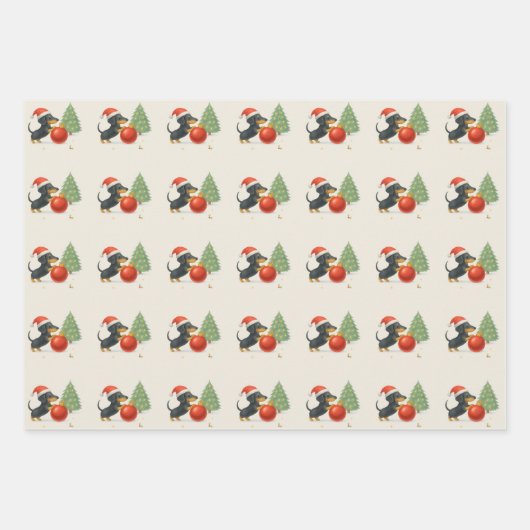 Dachshund Christmas Wrapping Paper Set of 3 Geschenkpapier Set (Vorderseite)