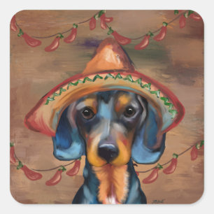 Dachshund Cinco de Mayo Quadratischer Aufkleber