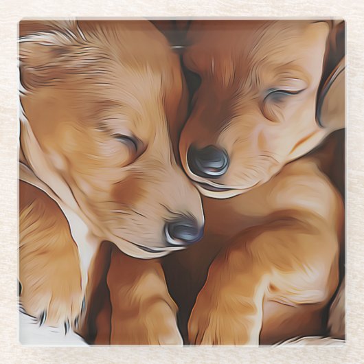 Dachshund Cute Sleeping Dachshund Puppies Birthday Glasuntersetzer (Vorderseite)