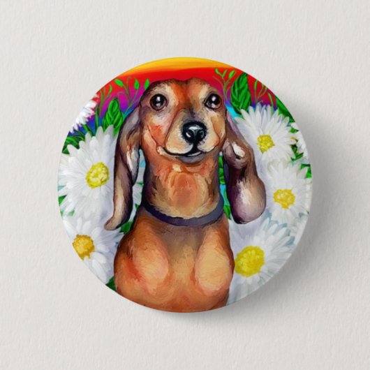 Dachshund Daisy Patch Button (Vorderseite)