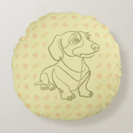 Dachshund Dekoratives Linienkunstmuster Rundes Kissen
