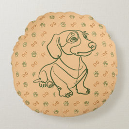 Dachshund Dekoratives Linienkunstmuster Rundes Kissen