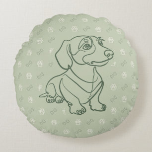 Dachshund Dekoratives Linienkunstmuster Rundes Kissen