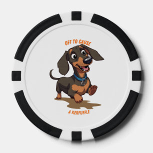 Dachshund, der einen Wirbel verursacht Pokerchips