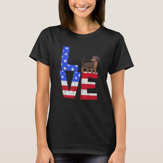 Dachshund Dog American Flag Sunglasses 4th of July T-Shirt (Vorderseite)