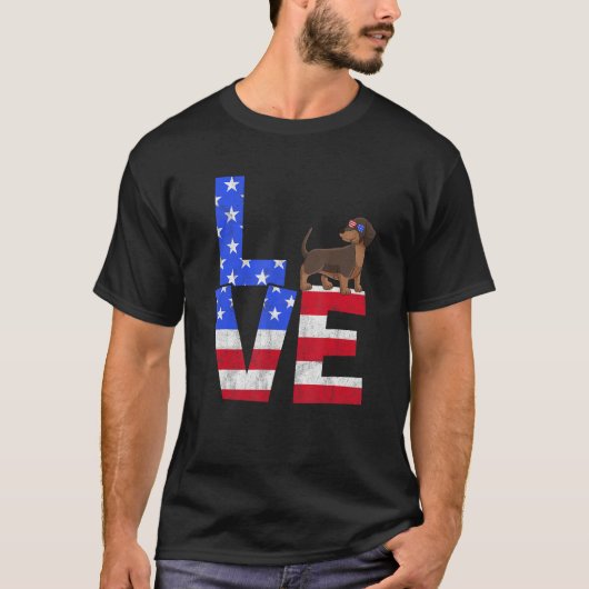 Dachshund Dog American Flag Sunglasses 4th of July T-Shirt (Vorderseite)