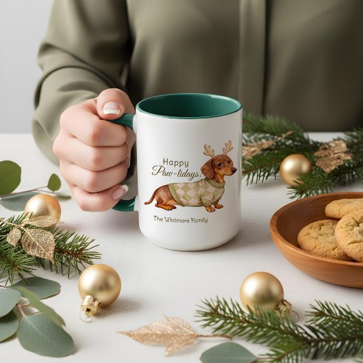 Dachshund Dog Antlers Christmas Checkered Sweater  Tasse