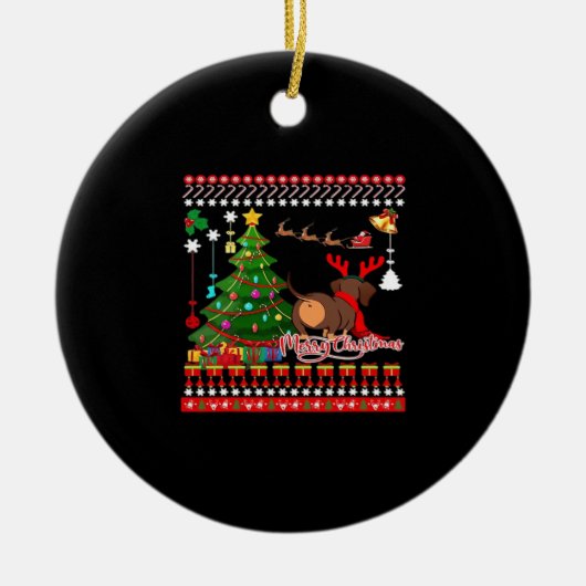 Dachshund Dog Butt Christmas Ugly Classic T-Shirt Keramik Ornament (Vorne)