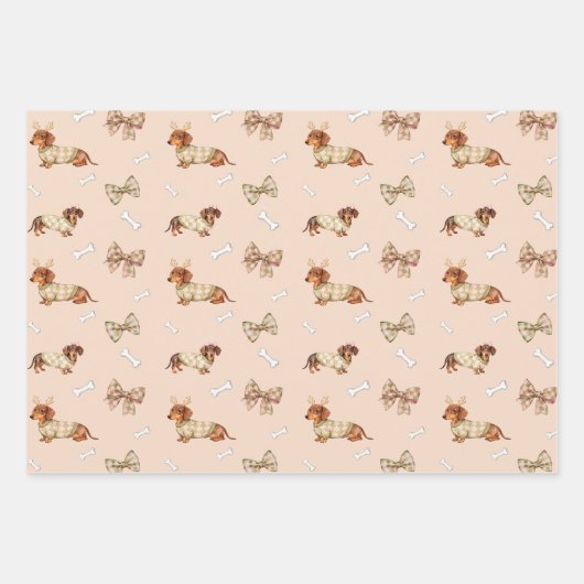 Dachshund Dog Christmas Checkerboard Sweater Bow Geschenkpapier Set (Vorderseite 2)