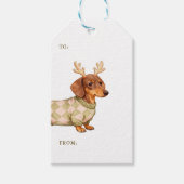 Dachshund Dog Christmas Checkered Sweater Photo Geschenkanhänger (Vorderseite)