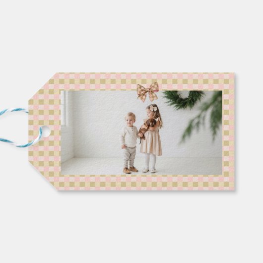 Dachshund Dog Christmas Checkered Sweater Photo Geschenkanhänger (Rückseite Horizontal)