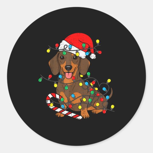 Dachshund Dog Christmas Lights Santa Xmas Pet Dog Runder Aufkleber (Vorderseite)