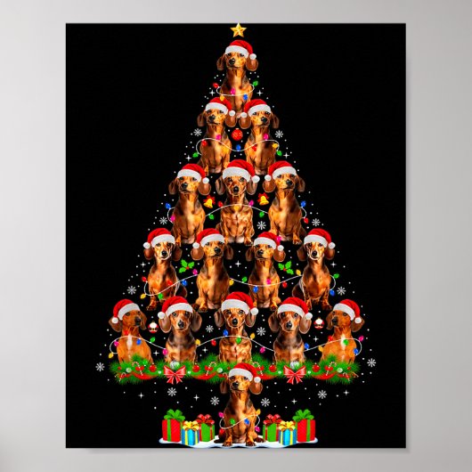 Dachshund Dog Christmas Tree Lights Funny Xmas Dog Poster (Vorne)