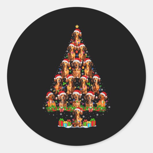 Dachshund Dog Christmas Tree Lights Funny Xmas Dog Runder Aufkleber (Vorderseite)