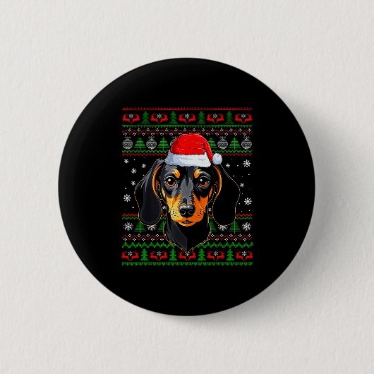 Dachshund Dog Christmas Ugly Sweater Santa Adults  Button (Vorderseite)
