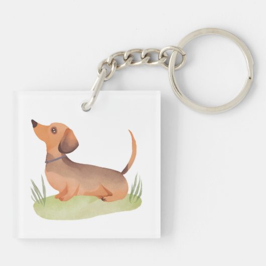 Dachshund Dog | Cute Dog Pet Watercolor Schlüsselanhänger (Rückseite)