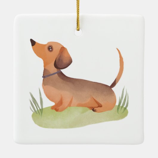 Dachshund Dog | Dog Pet Watercolor Keramikornament (Rückseite)