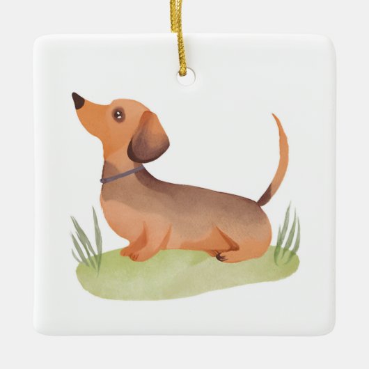 Dachshund Dog | Dog Pet Watercolor Keramikornament (Vorderseite)