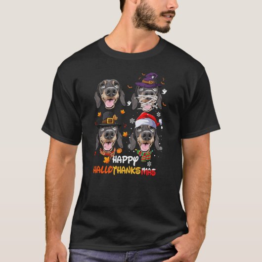 Dachshund Dog Hallothanksmas Halloween Thanksgivin T-Shirt (Vorderseite)